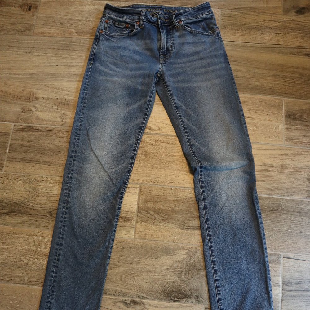 American Eagle 28x34 Men's Jeans, Slim Straight, Next Level Flex, Faded Blue